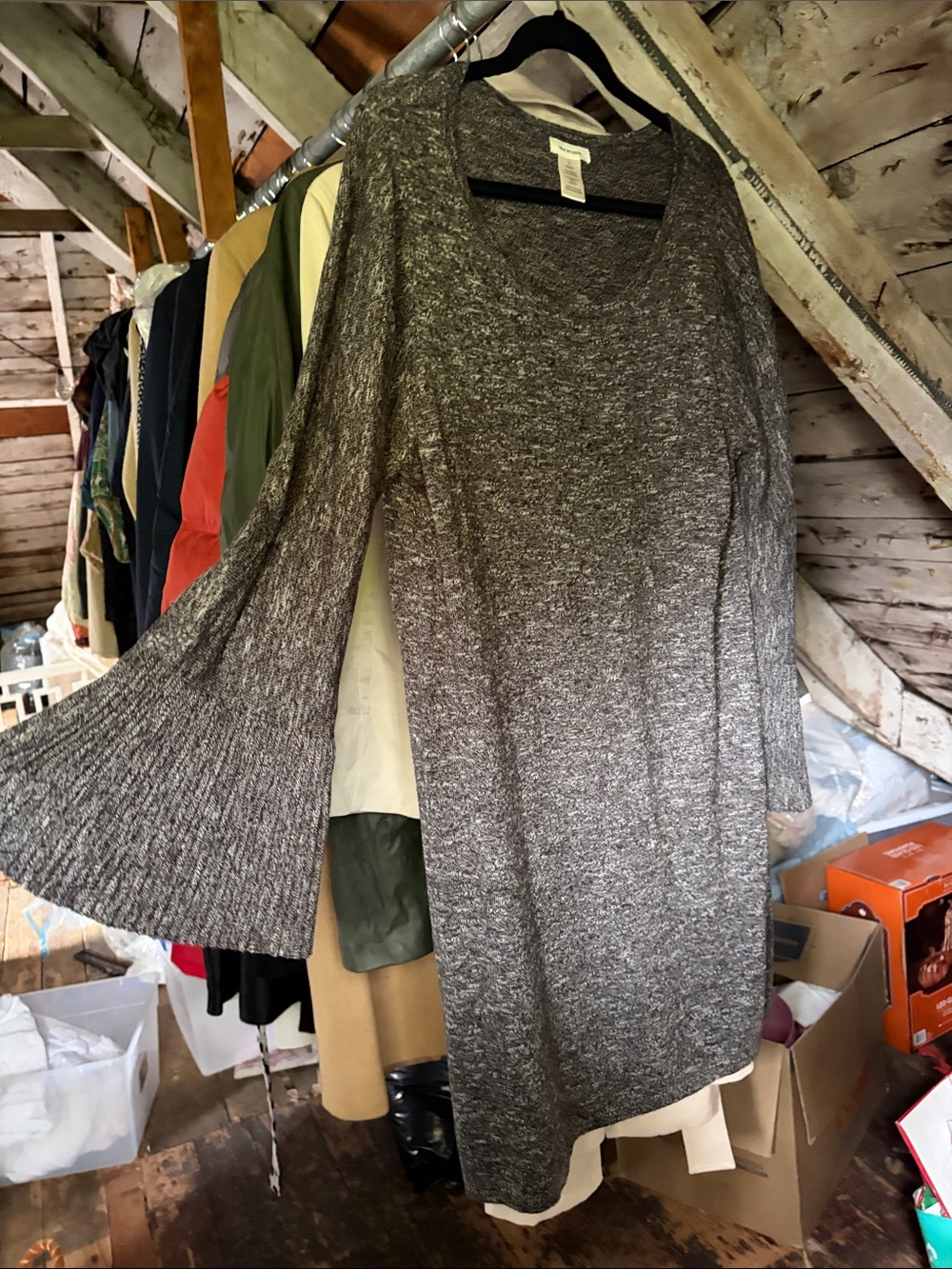 Max Studio Marled Gray Long-Sleeve Bell-Sleeve Sweater Dress